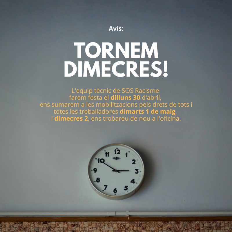 Avís tancat del 28 d'abril a l'1 de maig